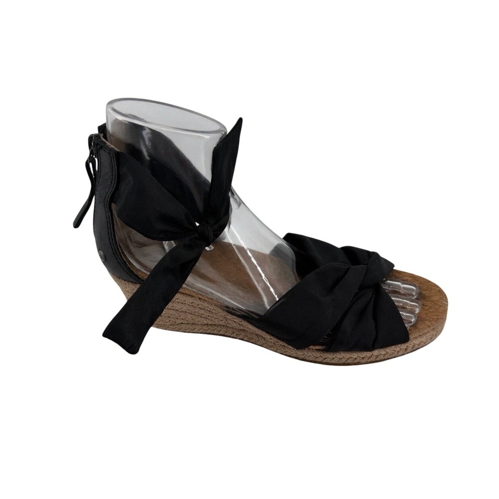 UGG Trina Black Ankle Tie Espadrille Wedge Sandals 1011181 Womens 6